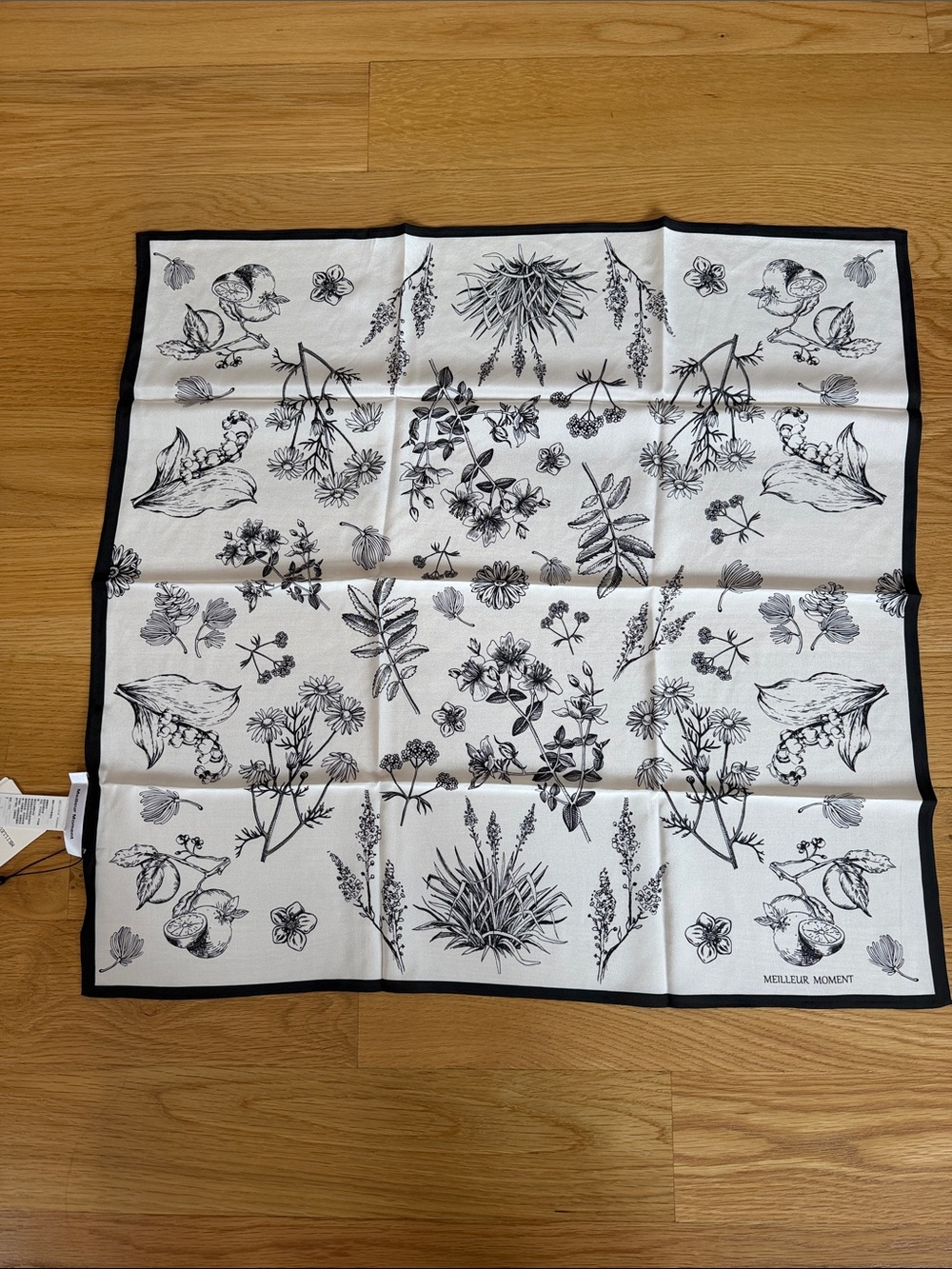 Black & White Botanical Square Silk Scarf